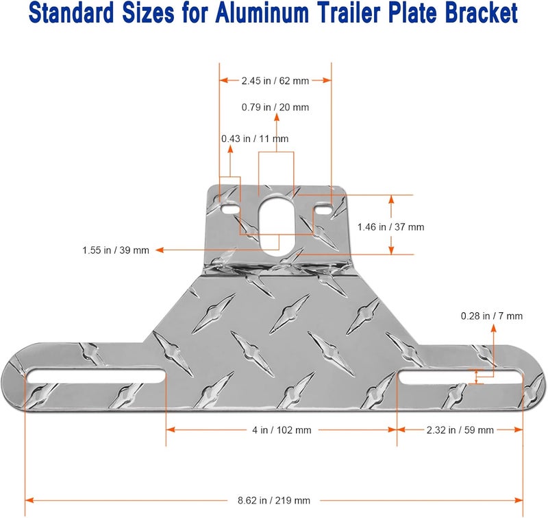 AOOTF Trailer License Plate Bracket Holder- Truck/RVs/Boats Aluminum Car Tag Holder and Stainless Steel Chrome Frame, Universal License Plate Light Mounting Kit with Screw Cap - Image 2